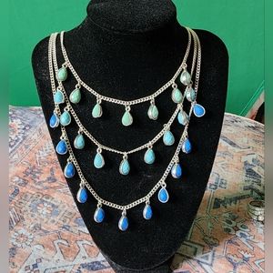 Three Strand Multi-Blue Tone Necklace